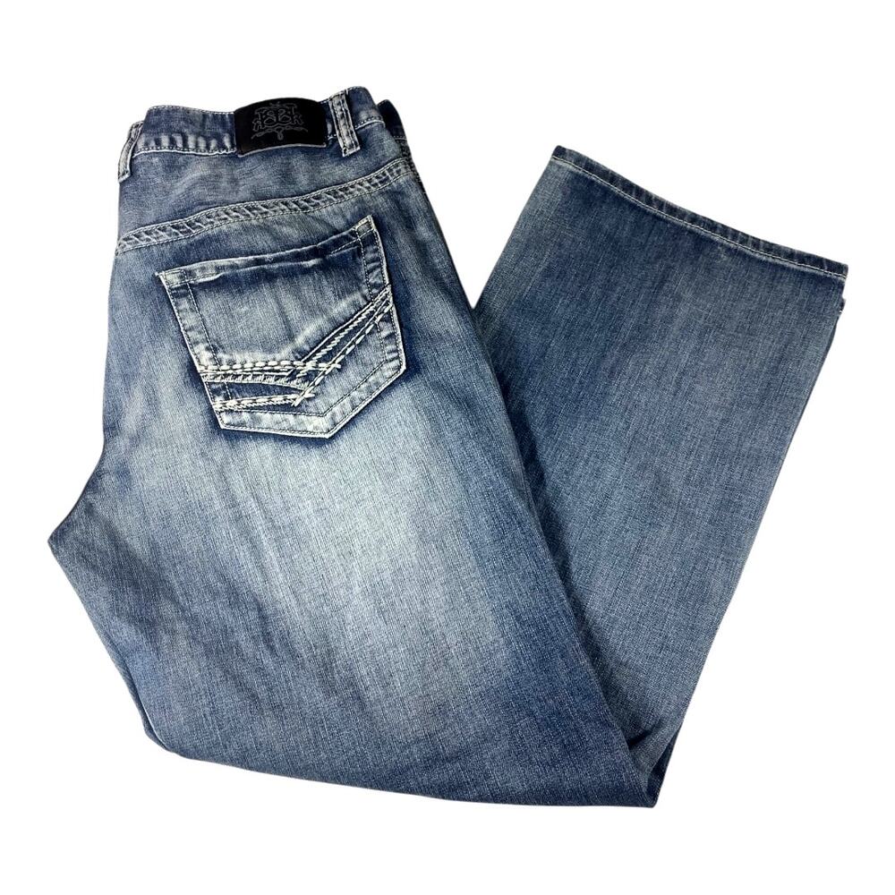 Bailey's PT 'Black' Men's Relaxed Fit Wide Cuff Boot Cut Jeans Distressed 38